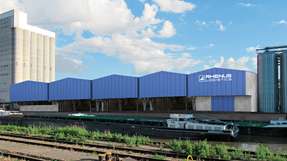 
        Die neue trimodale Umschlaghalle von Rhenus Port Logistics in Basel. (Foto: Rhenus)
      