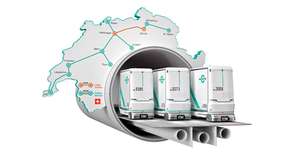 Das künftige Netz in der Schweiz und die Boxen, in denen die Paletten und Rollgitter befördert werden.