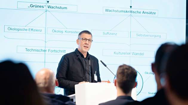 Niko Paech von der Universität Siegen fragte in seinem Vortrag, ob es eine Logistik ohne Wachstum geben könne.